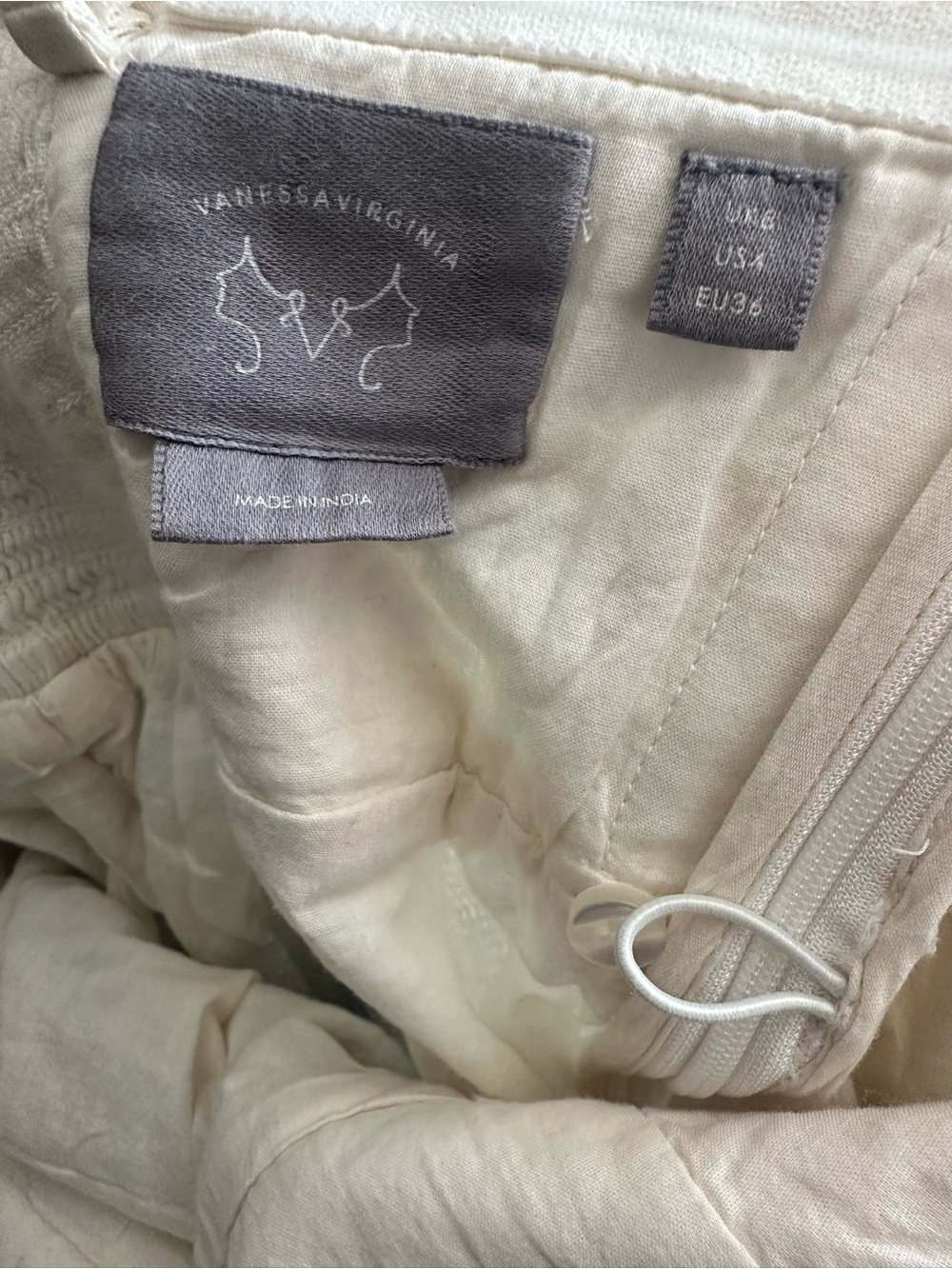 Anthropologie • Vanessa Virginia Cream Strapless Dress W/ Blue Floral Embroidery - Picture 4 of 5